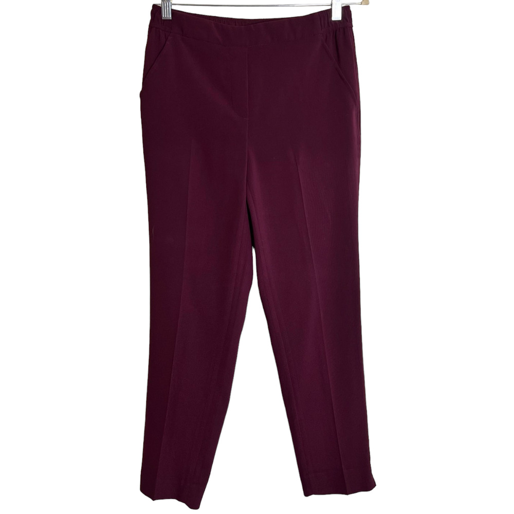 White House Black Market Womens Slim Ankle Pants Size 4 Burgundy Pull On Pockets
